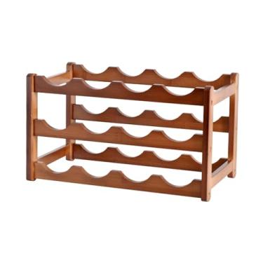 Imagem de Ｂｅｓｇａ Rack de vinho de madeira, organizador de armazenamento de exibição de vinho tinto, decoração durável, suporte de vinho para, bar, sala de, 3 camadas 12 garrafas