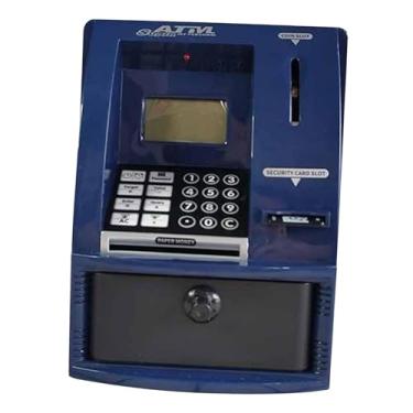 Imagem de menolana Cofrinho atm para crianças, caixa de poupança de dinheiro com cartão, senha, banco de dinheiro eletrônico de reconhecimento para idades 3 4 5 6 7 8, azul escuro