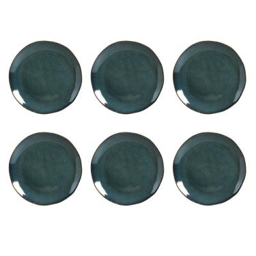 Imagem de Conjunto de Pratos Rasos Porto Brasil Orgânico Oceano com 6 Peças - Azul