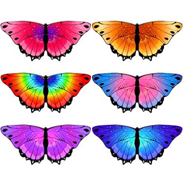Imagem de Pacote com 6 asas de borboleta - fantasia a granel para crianças - festa infantil - vestido de fada, festa de aniversário de Halloween - suprimentos (rosa, roxo, arco-íris, laranja, rosa azul)