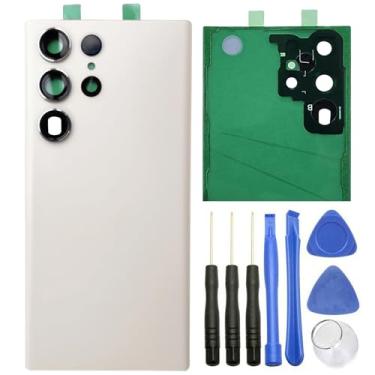 Imagem de ubrokeifixit Capa de vidro traseira traseira para Galaxy S23 Ultra SM-S918W para Samsung Galaxy S23 Ultra SM-S918U1 S918U S918W 6,8 polegadas 2023, com lente de câmera (S23 Ultra-creme)