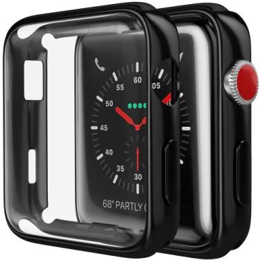Imagem de D & K Exclusives Capa para Apple Watch 42 mm Série 3 Série 2 com protetor de tela, pacote com 2 capas protetoras em TPU macio para iWatch Series 3 de 42 mm, preto refletivo