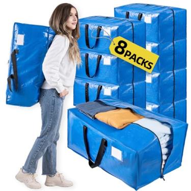 Imagem de TAILINK 8 pacotes de sacos de mudança extra grandes com alças de mochila e alças de transporte, caixas de movimento azuis resistentes com zíperes, bolsas de armazenamento extra grandes para mudança de