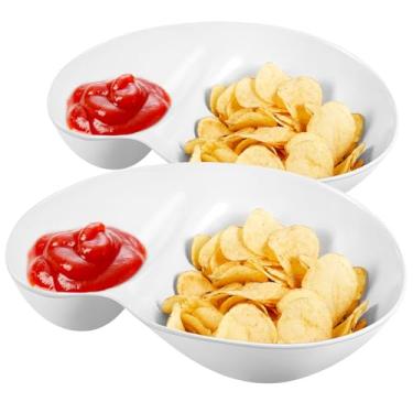 Imagem de Blushtier Conjunto de 2 peças de batatas fritas e molho para servir bandejas divididas para servir batatas fritas e tigela de molho, prato de servir bola de queijo, prato de bolinho para festas,