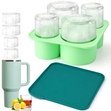 Imagem de AILOVETECK Bandeja de gelo para copo Stanley, molde de gelo de silicone para copo Stanley de 590 ml, 850 g, copo Stanley, uísque gelado, coquetéis, bebidas e café (verde)