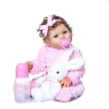 Imagem de SHENGX Bebe Reborn Realista Menina,48cm/19" Silicone Realista Bebe,Pesa cerca de 2,4 libras,Reborn Realista Recem Nascido,Vem com roupas de boneca, mamadeiras, chupetas, etc.,Silicone_Menina