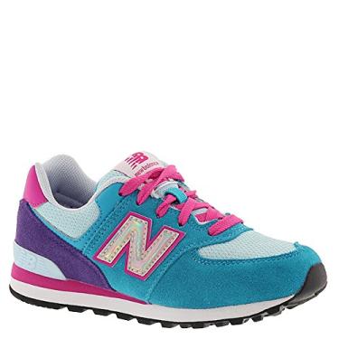 Imagem de New Balance Tênis feminino 574 V1 com cadarço, Azul/rosa, 11.5 Little Kid