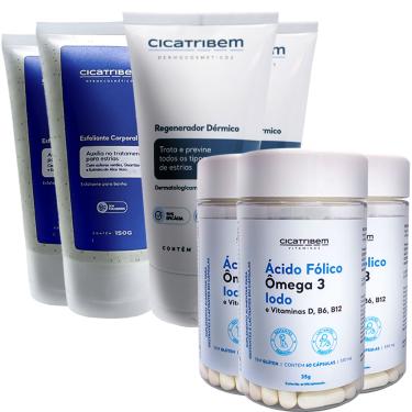Imagem de Kit Tudo - 2 Cremes Para Estrias + 2 Esfoliantes Corporal + 3 Multivitaminicos Cicatribem - Jornada De Autocuidado