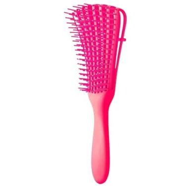 Imagem de Escova Polvo Pente Para Cabelos Cacheados Cabelereiro Desembaraçadora Massageadora Capilar (Rosa Pink)