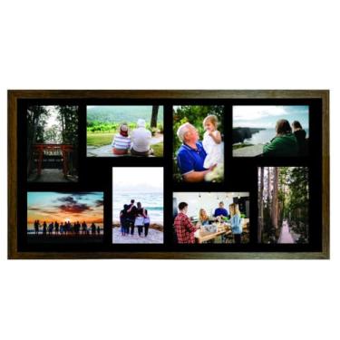 Imagem de Painel Multifotos p/Parede 8 Fotos 15x21cm Quadro 40x80cm Decoração Sala Quarto Hall Escritório Fundo Preto com Vidro (Tabaco)