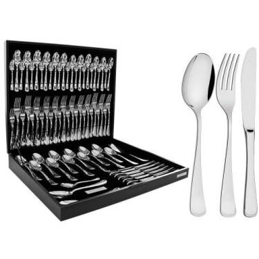 Imagem de Faqueiro Tramontina Mônaco Aço Inox com Facas de Mesa Forjadas 6mm Alt