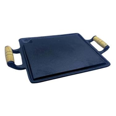 Imagem de Chapa De Ferro Fundido Bifeteira 30x24 cm Com 2 Alças De Madeira, Chap