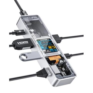 Imagem de DOCKCASE Hub USB C Visual Smart Explorer Edition (6 em 1) com porta HDMI 4K @60Hz, Gigabit Ethernet, USB-C e 2 portas de dados USB-A de 5 Gbps, entrega de energia PD de 100 W, para MacBook Air/Pro, XP e mais