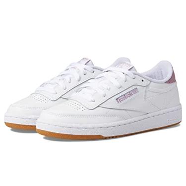 Imagem de Reebok Tênis feminino Club C 85 Classic com cadarço, Branco/lilás infundido, 36
