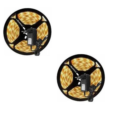 Imagem de Kit 2 Fita Led Rolo 5m 5050 Branco Quente Dupla Face Prova D'agua - rg