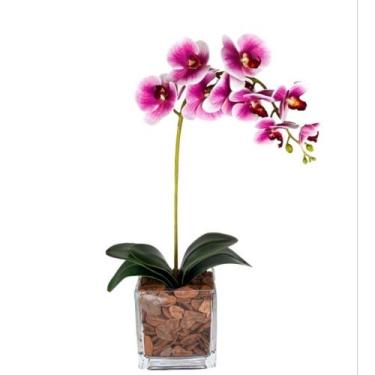 Imagem de Arranjo com Vaso de Vidro Flor Orquídea Artificial - Jarro Completo Pl