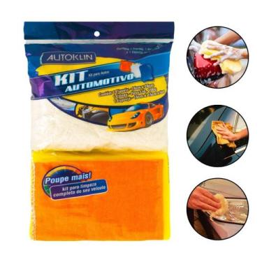 Imagem de Kit Lavagem Automotiva Esponja + Pano Flanela + Estopa Branca Algodão 