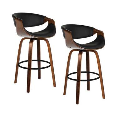 Imagem de Kit 2 Bancos Nicole Preto Poliuretano Base Madeira - Rivatti