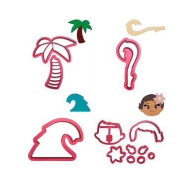 Imagem de Kit 4 Cortadores Moana Anzol Onda Coqueiro - DOCE IMPRESSO, 9,0cm