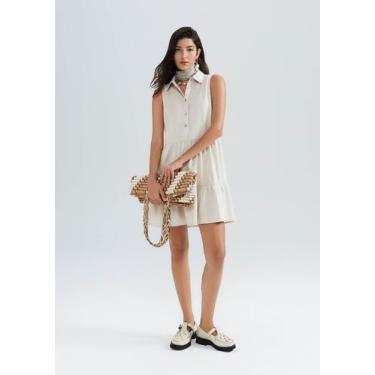 Imagem de Vestido Curto Evasê Com Linho - Hering, M, Bege