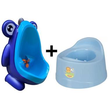 Imagem de Kit Mictório Infantil Sapinho Bebê XIXI Azul 3 Ventosas + Troninho Pen