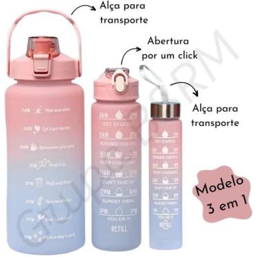 Imagem de Kit 3 Garrafa Galão De Água Squeze Motivacional Adesivos 3d - Toys