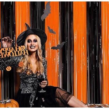 Imagem de Cortina Metalizada Halloween Preto e Laranja Dia Das Bruxas - princesa