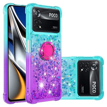 Imagem de Dinglijia Capa para Xiaomi Poco X4 Pro 5G, Gradiente Série Areia Movediça Glitter Bling Flutuante Líquido Flutuante Suporte TPU Amortecedor Cantos Reforçados Capa de Telefone Feminina para Poco X4 Pro