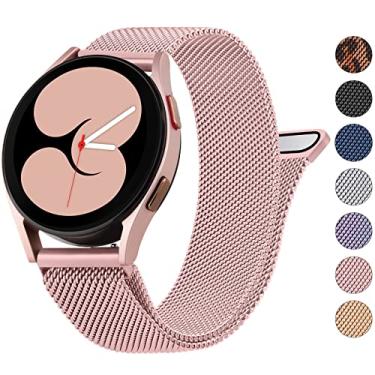 Imagem de Wanme Pulseiras de metal para Samsung Galaxy Watch 4 de 40 mm e 44 mm, Galaxy Watch 4 Classic e masculinas, pulseira de substituição de aço inoxidável de 20 mm para Samsung Watch 4 (rosa rosa)