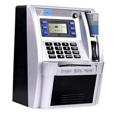 Imagem de harayaa Cofrinho ATM para crianças, banco de dinheiro eletrônico, criativo, caixa de economia de dinheiro, brinquedos educativos para adolescentes, presentes, Preto Prateado