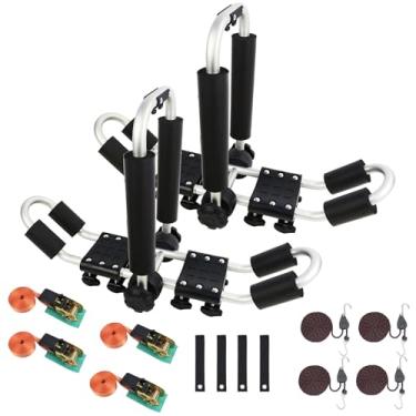 Imagem de Rack de teto de caiaque 2 em 1 de alumínio dobrável J Bar Rack de suporte de teto - inclui 8 peças de gravata catraca e 4 peças de âncora - montagem em SUV, carro, caminhão barra transversal superior