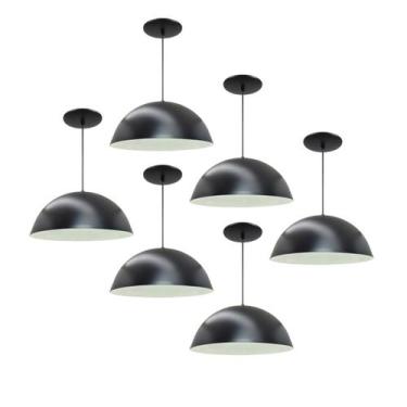 Imagem de Kit 6 Luminária Pendente Meia Lua 50cm Interior Branco Brilho Com Fiaç
