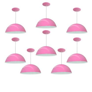 Imagem de Kit 8 Luminária Pendente Meia Lua 50cm Interior Branco Brilho Com Fiaç
