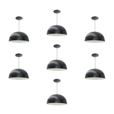 Imagem de Kit 7 Luminária Pendente Meia Lua 24cm Com Interior Branco Brilho Fiaç