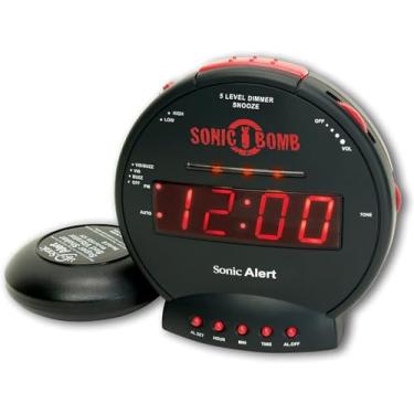 Imagem de Despertador Sonic Bomb duplo extra alto com coqueteleira, preto | alerta sônico vibratório, sono pesado, bateria de reserva | Acorde com uma vibração
