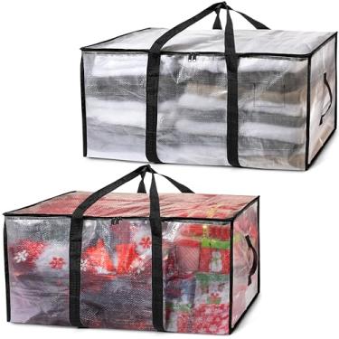Imagem de ClearSpace Sacos de transporte resistentes ou sacos de armazenamento – Caixas de armazenamento transparentes com tampas, grandes caixas de mudança com alças de mochila e zíperes - Sacos de embalagem e