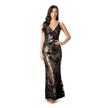 Imagem de Dress the Population Vestido longo feminino Sharon Bodycon, Ouro escovado multi, GG