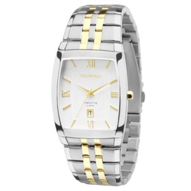 Imagem de Relogio Technos feminino quadrado grande prata e dourado bicolor misto