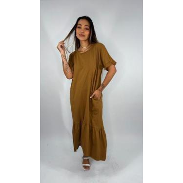 Imagem de Vestido de Algodão Samantha Caqui - beach & country, M, Caqui