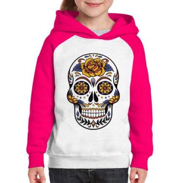 Imagem de Moletom Infantil Caveira Mexicana - Foca na Moda, Branco, Rosa, 4