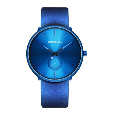 Imagem de FIZILI Relógios masculinos ultrafinos minimalistas à prova d'água - relógio de pulso moderno unissex com pulseira de couro, Azul-celeste, Estilo minimalista moderno