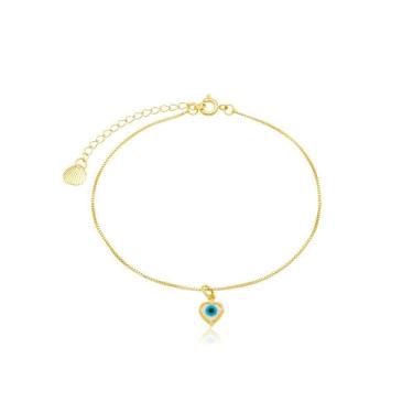 Imagem de Tornozeleira Elos E Olho Grego Banhados A Ouro 18k