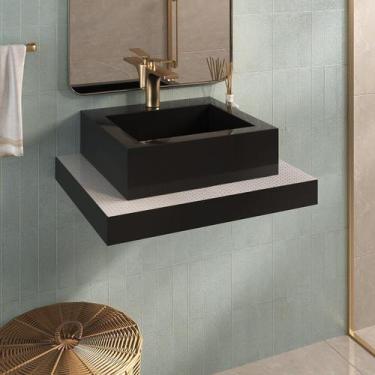 Imagem de Bancada Yes 60cm com Vidro com Rasgo e Cuba Quadrato Preto - Bumi