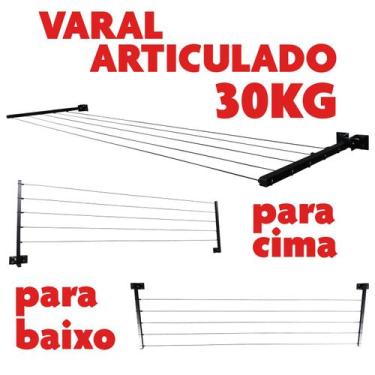 Imagem de Varal de parede articulado aluminio 30 kg preto dobravel - BITENFER VA