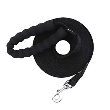 Imagem de Correia para cães longa com alça acolchoada e confortável para treinamento de náilon e chumbo para cães de médio porte (30 pés, preta) Siumouhoi