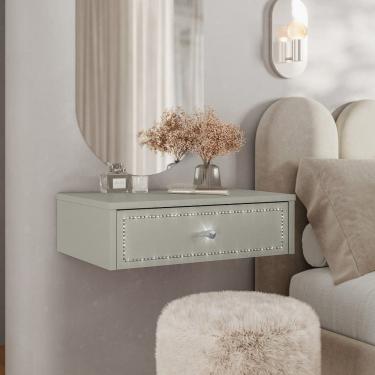 Imagem de Penteadeira Suspensa Strass Gaveta c/ divisória e organizador Maquiagem 50cm Off White Ac - Olivar Móveis