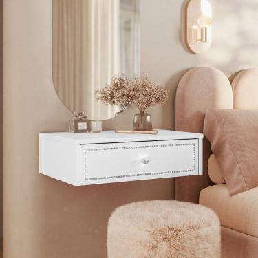 Imagem de Penteadeira Suspensa Strass Gaveta c/ divisória e organizador Maquiagem 50cm Branco Ac - Olivar Móveis