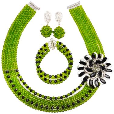 Imagem de Conjunto de joias com miçangas nigerianas aczuv 5 fileiras, colar e brincos de cristal com contas de casamento africanas 18 inches first layer