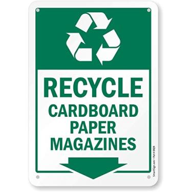 Imagem de SmartSign - S2-0372-AL-07x10-RR Placa "Reciclagem - Revistas de papel de papelão" | Alumínio de 17,8 cm x 25,4 cm