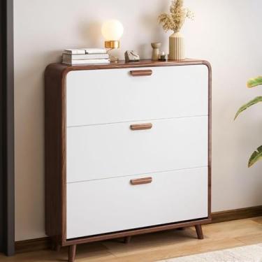 Imagem de Armário de armazenamento de sapatos de madeira de 3 níveis, armário de sapato, organizador estreito de sapatos, móveis de madeira para entrada, quarto, sala de estar (A 62 x 17 x 118,5 cm), A, 100 x